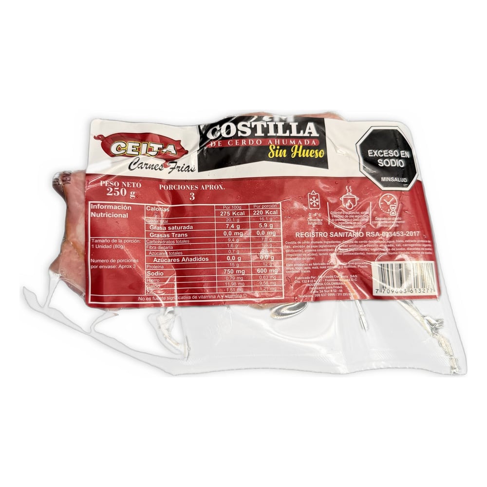 Celta Costilla de Cerdo Ahumada Sin Hueso x 250g