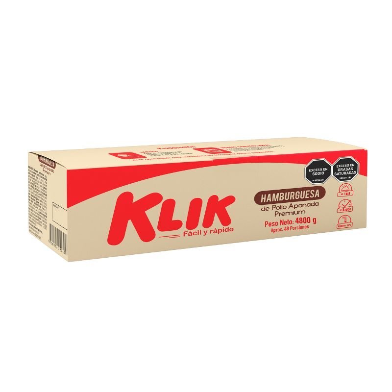 Klik Hamburguesa de Pollo Apanado Premium x 48 uds x 100g