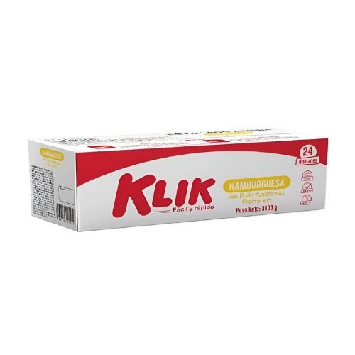 Klik Hamburguesa de Pollo Apanado Premium x 24 uds x 125g