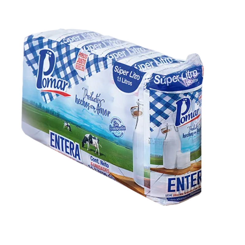 Leche Entera Pomar Megalitro 1.1 Larga Vida X6 Und
