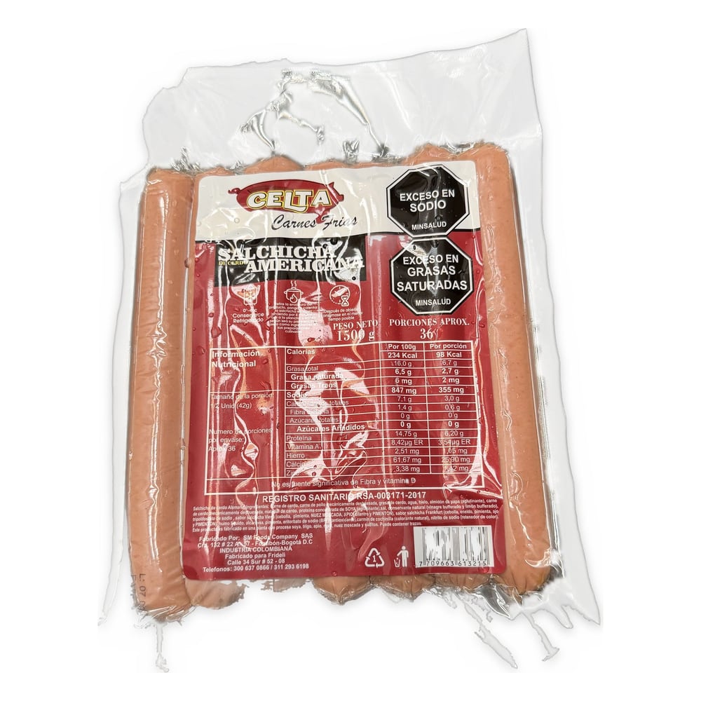 Salchicha Americana Celta 1500g - Sabor Tradicional